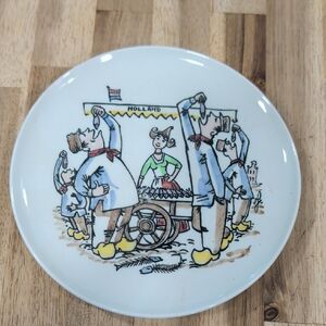 Decorative Holland Scene Ceramic Plate - White with Yellow Accents